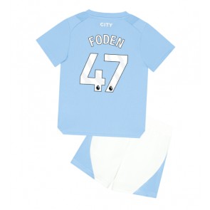 Lacne Dětský Futbalové dres Manchester City Phil Foden #47 2023-24 Krátky Rukáv - Domáci (+ trenírky)
